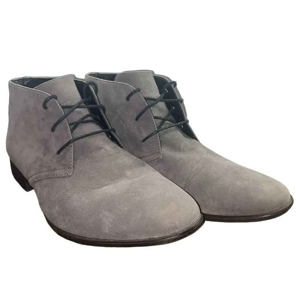 ASOS Design Mens Sz 11 Grey Soft Faux Lace Pull On Almond Toe Suede Chukka Boots